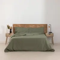 OEM Couverture de lit en lin, couleur olive, 260x240 cm, vert