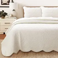 OEM Ensemble de trois couettes matelassées, taille queen, 100 % coton, couleur ivoire