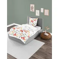 OEM Jeu de couette en satin de qualité Mako, 200x200 cm, motif floral coloré