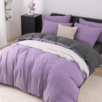 Merkloos Ensemble de literie en mousseline de coton double épaisseur, 135x200 cm, de couleur violette grisâtre, comprenant une taie d'oreiller