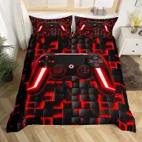 Merkloos Couvre-lit – Motifs géométriques inspirés du gaming – Rouge/Noir