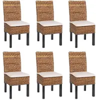 Mendler Lot de 6 chaises M69, banane tressée pieds foncés, avec coussins