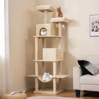 Selius Arbre à chat - Griffoir - Structure d'escalade - Arbre à jouets - Mobilier pour chats - Beige - 205 cm de hauteur