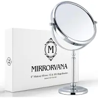 OCreon Miroir de maquillage grossissant - Double face : miroir de maquillage et miroir de rasage - Modèle autoportant pour table - Rotation à 360° (20 cm - Chromé)
