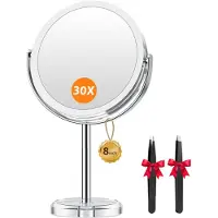 OCreon Miroir grossissant 30x avec pince, miroir de maquillage grossissant 30x/1x double face de 20 cm avec support