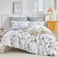 OCreon Ensemble de couette 200x200 cm - 3 pièces - Microfibre - Motifs de plumes - Fermeture à glissière
