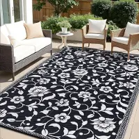 Smiry Tapis d'extérieur, motif floral, résistant aux intempéries, 270x360 cm, noir et blanc, forme rectangulaire