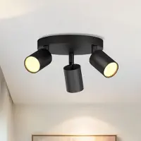 LVWIT , plafonnier LED GU10, 3 spots, design rond, orientable, noir. Plafonnier, spot orientable, design moderne. 3 spots pour salon, chambre, cuisine (sans ampoules)