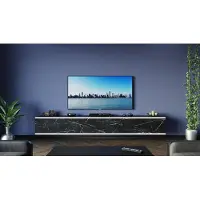 Furnitech Tableau bas TV Tableau TV suspendu Scrank/265 cm Marbre noir, moulures blanches M9-24M-W2+F4-LB1-1E