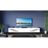 Furnitech TV Lowboard, Tableau TV suspendu, Armoire TV 203 cm, Blanc Mat Noir Court Moulure M9-24M-W2-LCZ2-1C