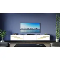 Furnitech TV Lowboard, Tableau TV suspendu, Armoire TV 226 cm, Blanc Mat Or Court M9-24M-W2-LZ2-1D