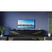 Furnitech Tableau bas TV, Tableau TV suspendu, Armoire TV 203 cm Noir Mat Blanc Court Moulure M9-24M-B1-LZ2-1C