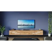 Furnitech TV Lowboard TV Board suspendu Armoire TV 360 cm Chêne Wotan Blanc Courte moulure M9-24M-DW-LB2-1H