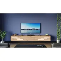 Furnitech Tableau bas TV,Tableau TV suspendu, armoire TV,203 cm, Chêne Artisan,Moulure courte blanche M9-24M-DA5-LB2-1C