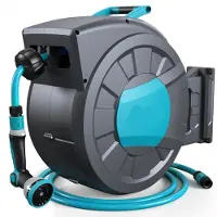 Selius Boîtier pour tuyau rétractable - Enrouleur automatique pour tuyau d'arrosage - 35 + 2 mètres de tuyau - Rotation à 180°