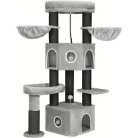 Selius Arbre à chat avec griffoir - Meuble pour chat - Maison pour chat - Griffoir - Tour de jeu pour chat - Gris clair, noir