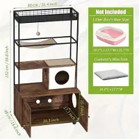 Selius Armoire pour chats avec intégration de litière, étagères métalliques, panier suspendu et jouet - Design moderne