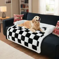 LiveGo Coussin pour canapé pour chien, en peluche, lavable, 75x75x13 cm, couleur noire