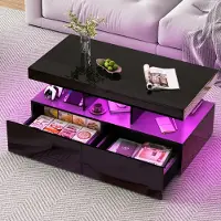 Selius Table basse - Table d'appoint - Table de salon - Petite table - Table basse noire laquée - Éclairage LED