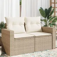 Selius Banc de jardin - Meuble d'extérieur pour 2 personnes, banc de jardin - En résine tressée, avec coussins beiges doux