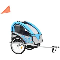 Selius Remorque pour vélo et poussette, de couleur bleu et gris, avec harnais de sécurité et facile à convertir