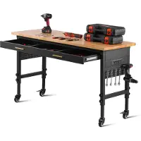 Selius Table de travail réglable - Table d'atelier - Table de travail industrielle - sur roulettes - avec tiroir - 60 x 24 pouces - capacité de 1500 livres