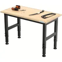 Selius Table de travail 120 cm - Table de travail en bois réglable, équipée de repères de mesure, de roulettes et d'une capacité de charge de 900 kg