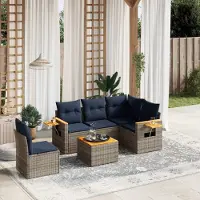 Selius Ensemble de salon de jardin - Ensemble de table et chaises - Groupe de sièges - Canapé de jardin - Mobilier de relaxation - Rotin synthétique (PE) - Comprend une petite table pliante