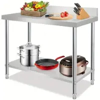 Selius Table de travail en acier inoxydable - Table de cuisine - Plan de travail en acier inoxydable - Table de travail avec rebord - Dimensions : 120 x 60 x 85 cm