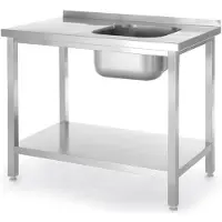 Selius Table de travail avec évier – Banc de travail en acier inoxydable avec bac de lavage situé sur le côté droit et étagère de rangement