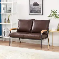 Selius 2-Zits Bank - Canapé 2 places - Fauteuil - Canapé lounge - Divan - Coussin en similicuir - Structure métallique - Marron foncé