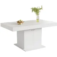 Selius Table extensible – Panneau de particules blanc – Système d'extension automatique – 140-180 x 80 x 76 cm