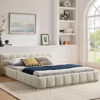 Selius Lit double 160x200 cm - Lit moderne de style rustique avec revêtement en velours et structure en eucalyptus
