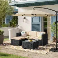 Selius Ensemble de salon de jardin - Mobilier d'extérieur - Ensemble de table et chaises - Canapé d'extérieur - Canapé 3 places avec pouf - Résistant aux intempéries, en résine tressée (PE)