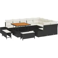 Selius Ensemble de salon de jardin – Ensemble de meubles d'extérieur, canapé pour balcon, 5 personnes, résistant aux intempéries, en polyrotin crème
