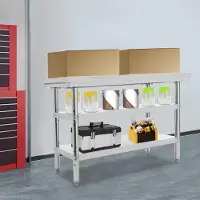 Selius Table de travail en acier inoxydable - Établi - Poste de travail - Zone de travail - Surface de travail - 3 niveaux - 120x60 cm - Acier inoxydable