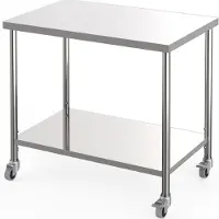 Selius Table de travail en acier inoxydable - Table d'atelier - Poste de travail - Station de travail - Table de cuisine - Pieds réglables - Roulettes pivotantes avec frein