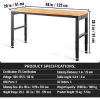 Selius Table de travail réglable - Table d'atelier - Table de travail industrielle - Table de travail pour garage - 48x20 pouces - 2000 lb