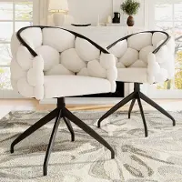 Selius Chaise de salle à manger pivotante - Ensemble de chaises de salle à manger - Chaise pivotante - Chaise beige - Chaise en bambou - Rotation à 360°