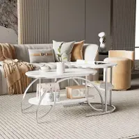 Selius Table basse - Lot de 2 - Étagères modernes à 2 niveaux - En MDF et métal - Meuble pour salon