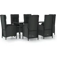 Selius Ensemble de jardin 7 pièces en résine tressée - Noir, avec table en verre résistant aux intempéries de 160 cm