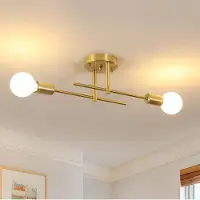 COMELY Applique de plafond vintage, 2 lumières, douille E27, finition dorée – 2 lampes, dorée