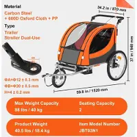 Selius Remorque pour vélos - Chariot pour vélos - Remorques pour vélos - pour enfants - Remorque pour vélo pour enfants, 88 lbs, avec deux sièges