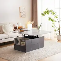 Selius Table basse multifonctionnelle, réglable en hauteur, avec espace de rangement et quatre chaises, de couleur blanche