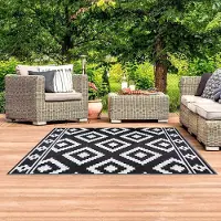 HGTRH Tapis d'extérieur 80x120 cm, résistant à l'eau, en plastique tressé, de couleur noire