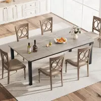 GarveeMore Table de salle à manger, dimensions 200x90x75 cm, rectangulaire, en bois, pieds en métal, couleur gris clair