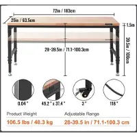 Selius Table de travail - Établi - Petit établi - Poste de travail - Réglable de 71 à 100 cm - Capacité de charge : 3000 lbs