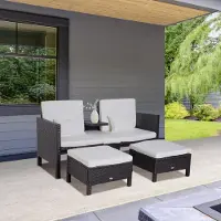 Selius Ensemble de salon de jardin 3 pièces – Ensemble de mobilier de jardin avec dossier réglable – Rotin synthétique gris