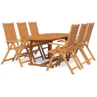 Selius Ensemble de jardin 7 pièces en bois d'acacia massif - Table extensible de 120 à 170 cm - Fauteuils relax réglables