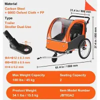 Selius Remorque pour vélos - Chariot pour vélos - Remorques pour vélos - pour enfants - Remorque pour vélo pour enfants, capacité de 100 lbs, avec deux sièges